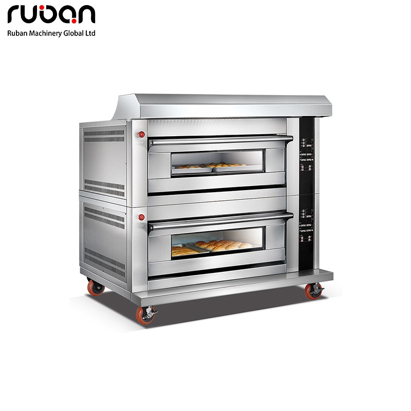 Horno de gas comercial de 2 pisos y 4 bandejas de acero inoxidable de primera calidad para cocina, pizzería, panadería y pastelería. - Ruban