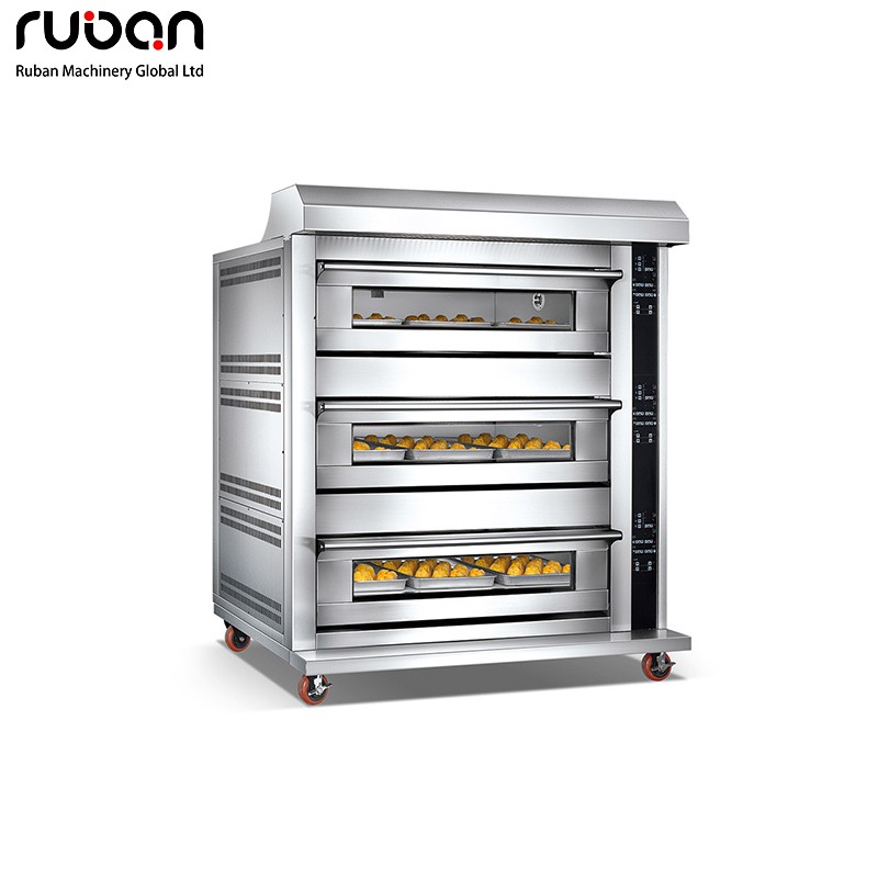 Horno eléctrico comercial de 3 pisos y 6 bandejas para cocina, ideal para pizzas, pan, repostería y pasteles. - Ruban