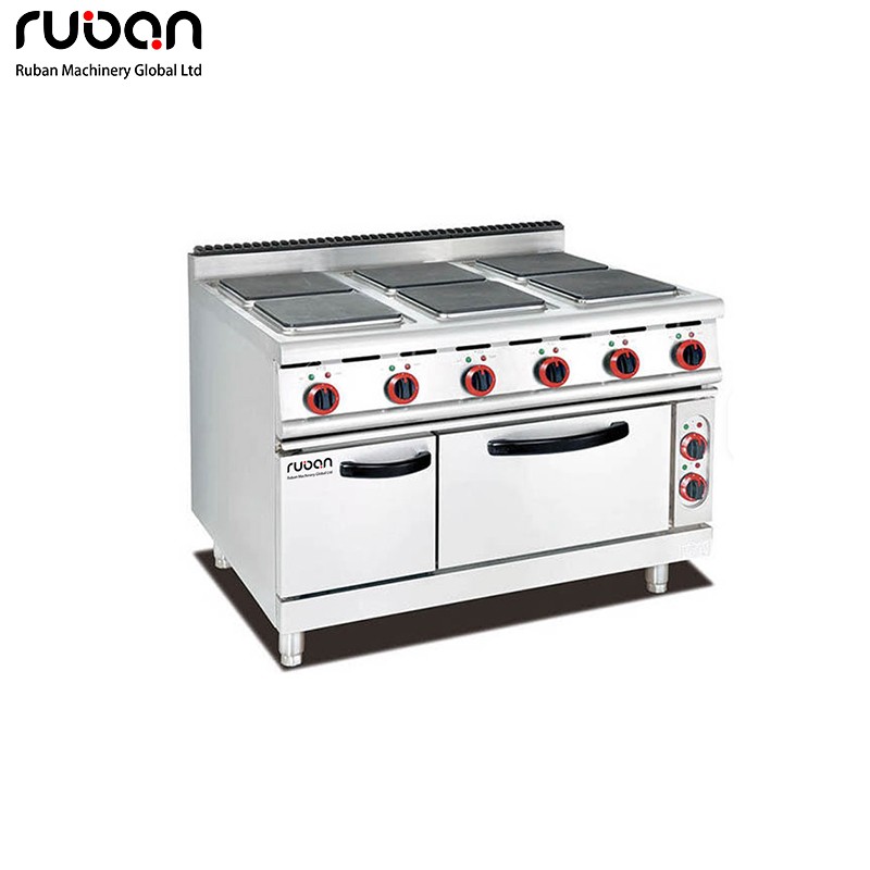 Gran oferta: Cocina eléctrica comercial de acero inoxidable para restaurantes con 6 placas y horno multifunción. - Ruban