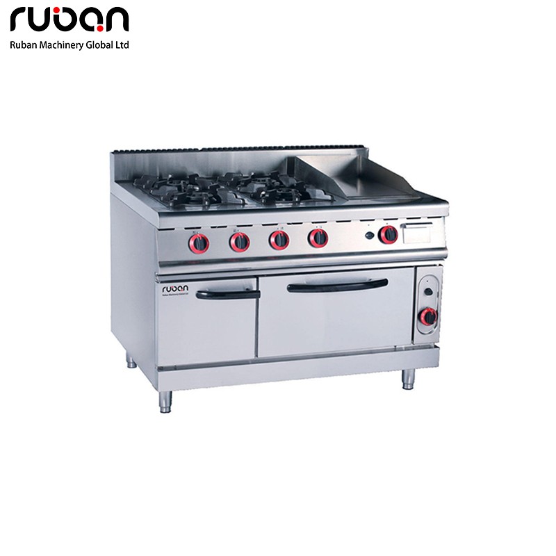 Cocina comercial con 4 quemadores de gas, plancha y horno. - Ruban
