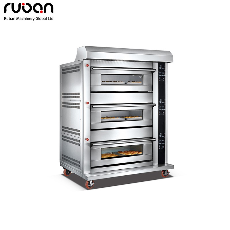 Horno de gas comercial de 3 pisos y 6 bandejas de acero inoxidable para cocina, pizzería, panadería y pastelería. - Ruban