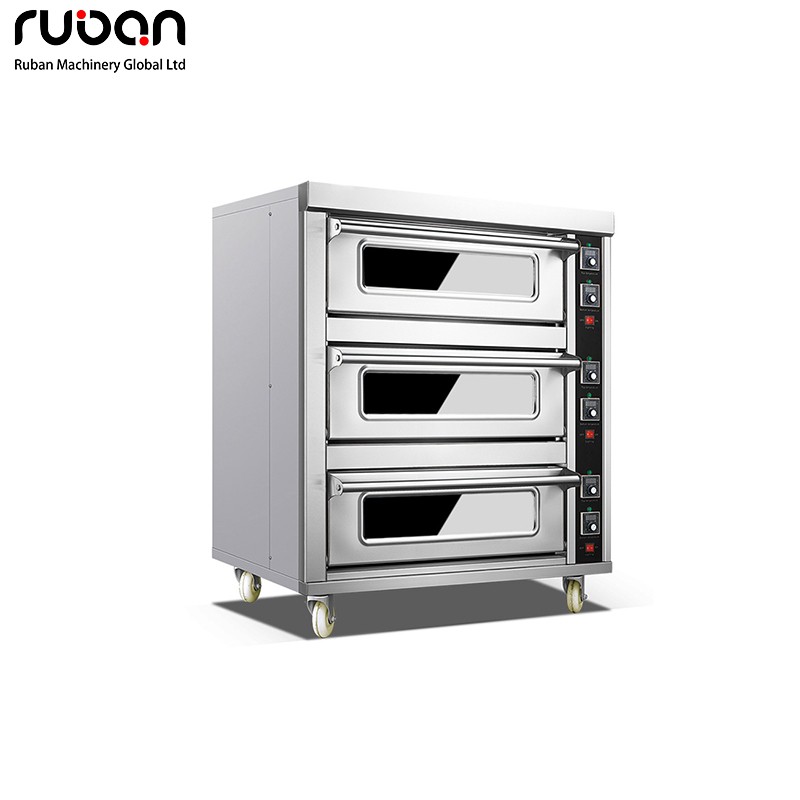 Horno eléctrico de piso clásico de acero inoxidable de 3 pisos y 3 bandejas para cocina, pizzería, panadería y pastelería. - Ruban