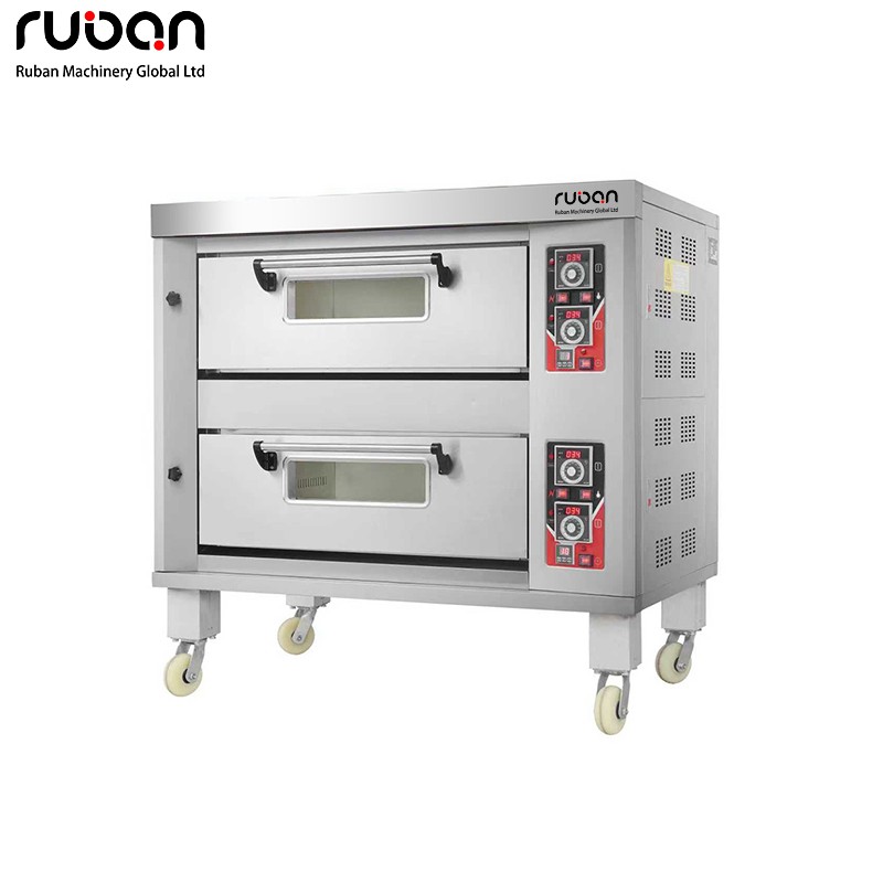 Horno de gas comercial de acero inoxidable de 2 pisos y 4 bandejas para cocina, pizzería, panadería y pastelería. Equipo económico para panadería. - Ruban