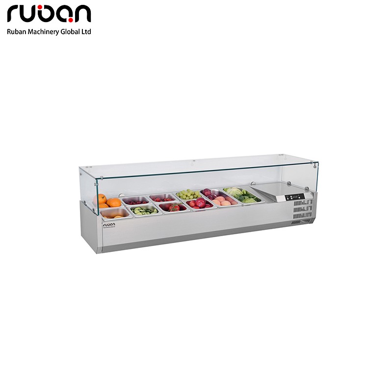 Barra de ensaladas comercial de vidrio, mostrador refrigerado para preparación de pizzas, refrigerador de acero inoxidable para barra de ensaladas - Ruban