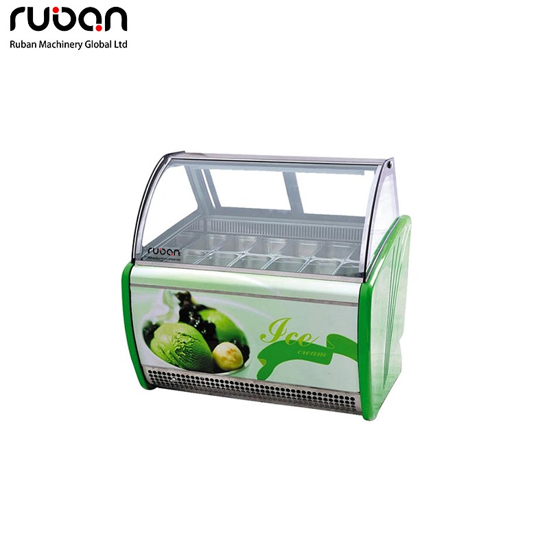 Sistema de vitrinas refrigeradas para helados y gelato con cristal curvado. - Ruban