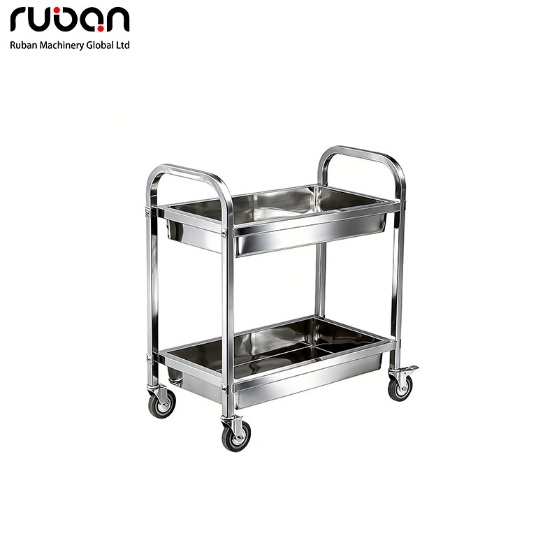 Carrito de servicio de dos niveles de acero inoxidable con ruedas con freno - Ruban