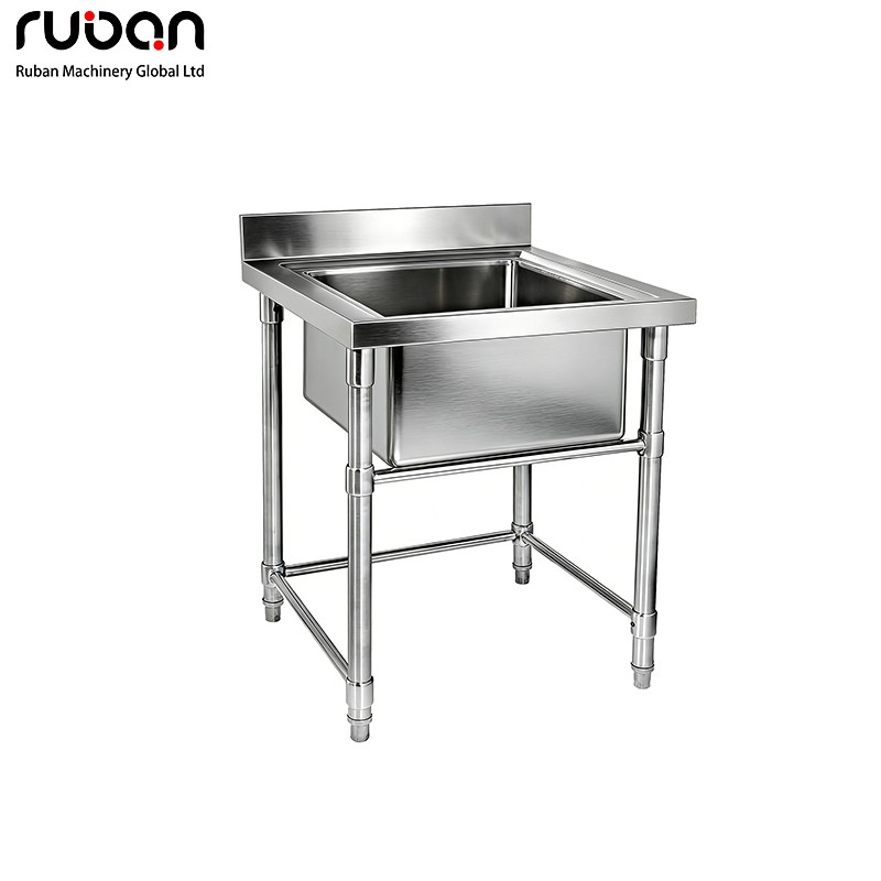 Mueble para fregadero de lavandería de acero inoxidable, fregadero de esquina comercial para fregar y cocina con protector contra salpicaduras. - Ruban