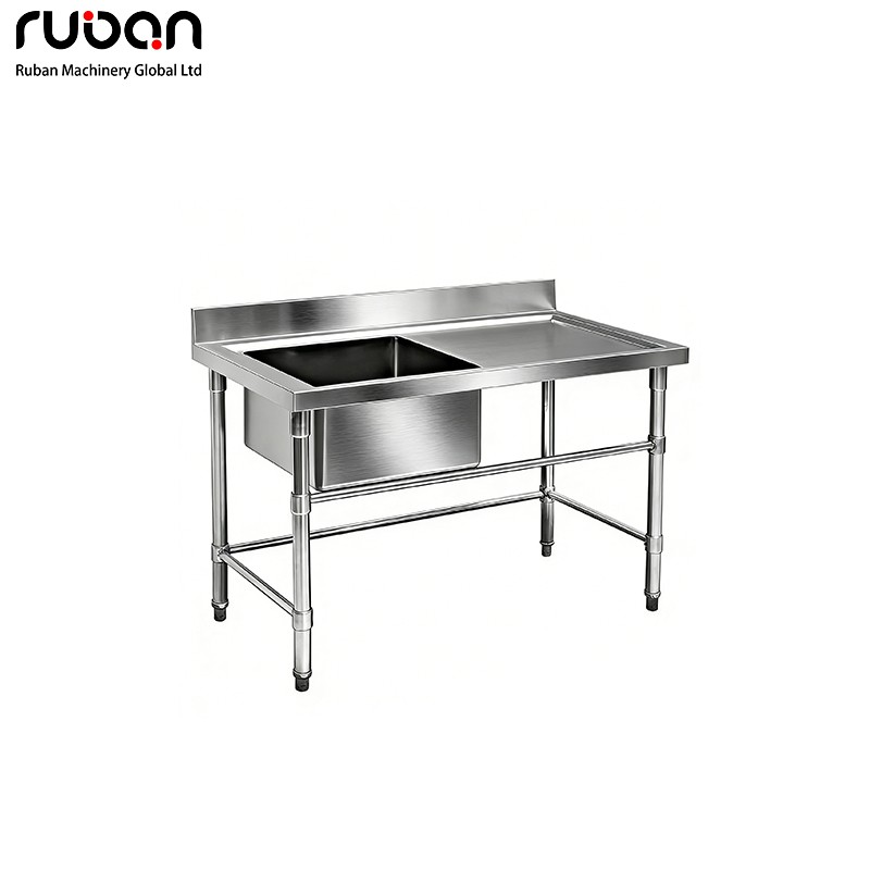 Fregadero industrial comercial de acero inoxidable de un solo seno con mesa de trabajo para cocina. - Ruban