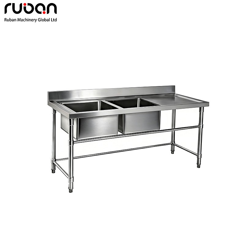 Fregadero industrial comercial de acero inoxidable de un solo seno con mesa de trabajo para cocina. - Ruban