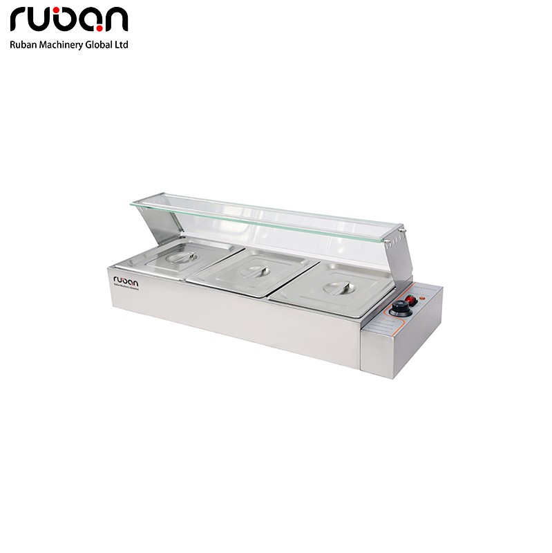 Baño María eléctrico comercial con protector contra estornudos de vidrio, calentador de alimentos de acero inoxidable para buffet, ideal para restaurantes y servicios de catering. - Ruban