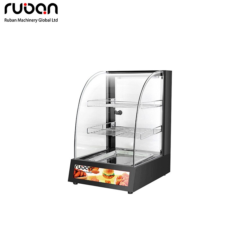 Vitrina expositora calentadora de alimentos comercial de mostrador con cristal curvado para cafeterías y restaurantes de comida rápida. - Ruban
