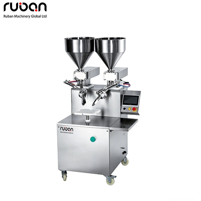 Máquina comercial de doble tolva para glaseado y untado de capas para pasteles, recubridora automática de crema para pasteles para panaderías. - Ruban
