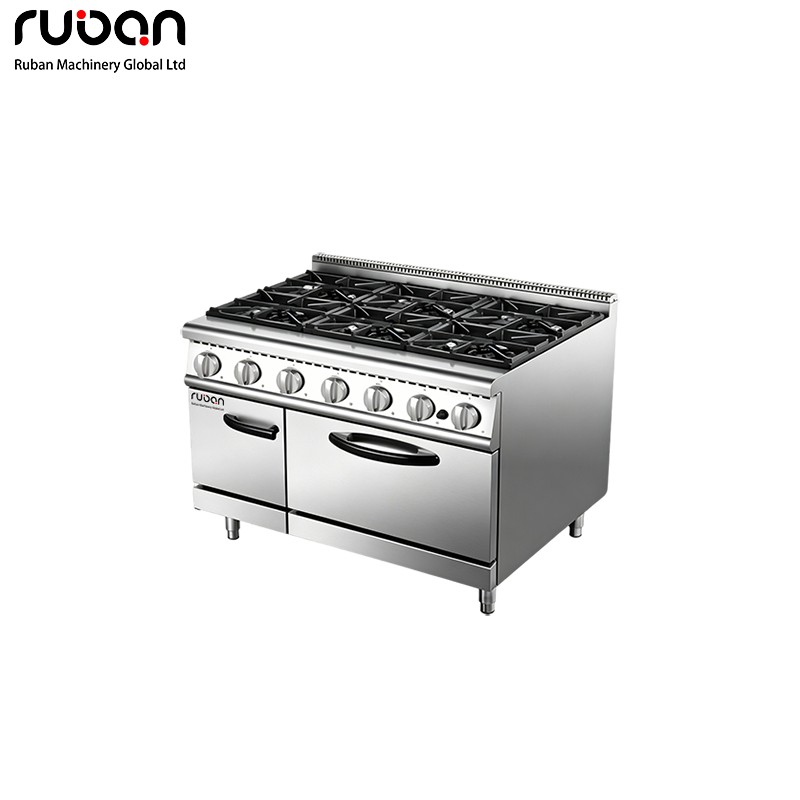Cocina comercial de gas de 6 quemadores con horno para cocinas de restaurantes. - Ruban