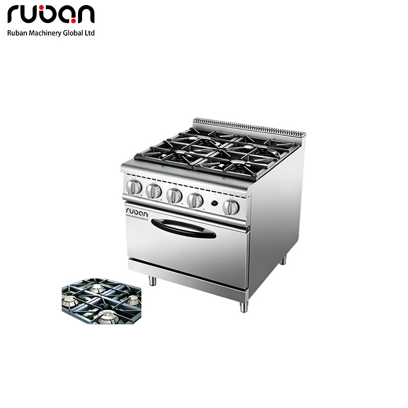 Cocina de gas compacta de 4 quemadores con horno – Quemadores europeos para pequeños restaurantes - Ruban