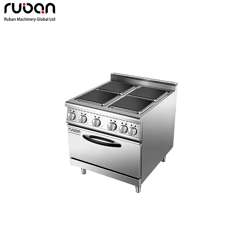Cocina eléctrica comercial de 4 quemadores con placa vitrocerámica y horno para cafeterías y restaurantes. - Ruban