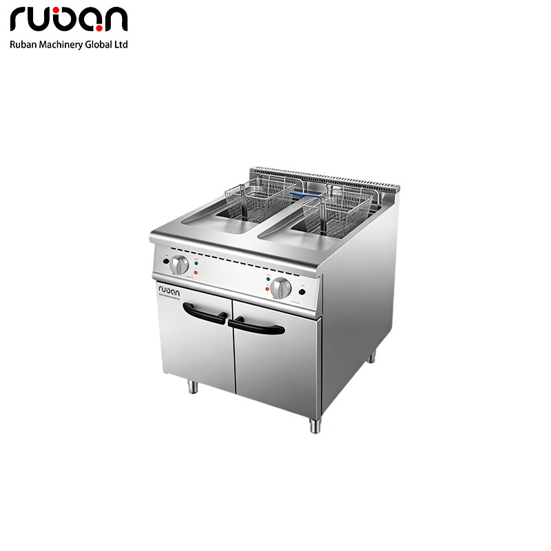 Freidora eléctrica industrial de 18 kW y doble capacidad de 21 L con gabinete | Equipo de fritura de grado comercial para restaurantes - Ruban