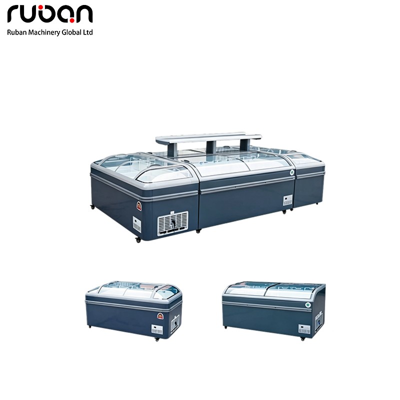 Congelador de isla combinado europeo de cristal curvado comercial - Ruban