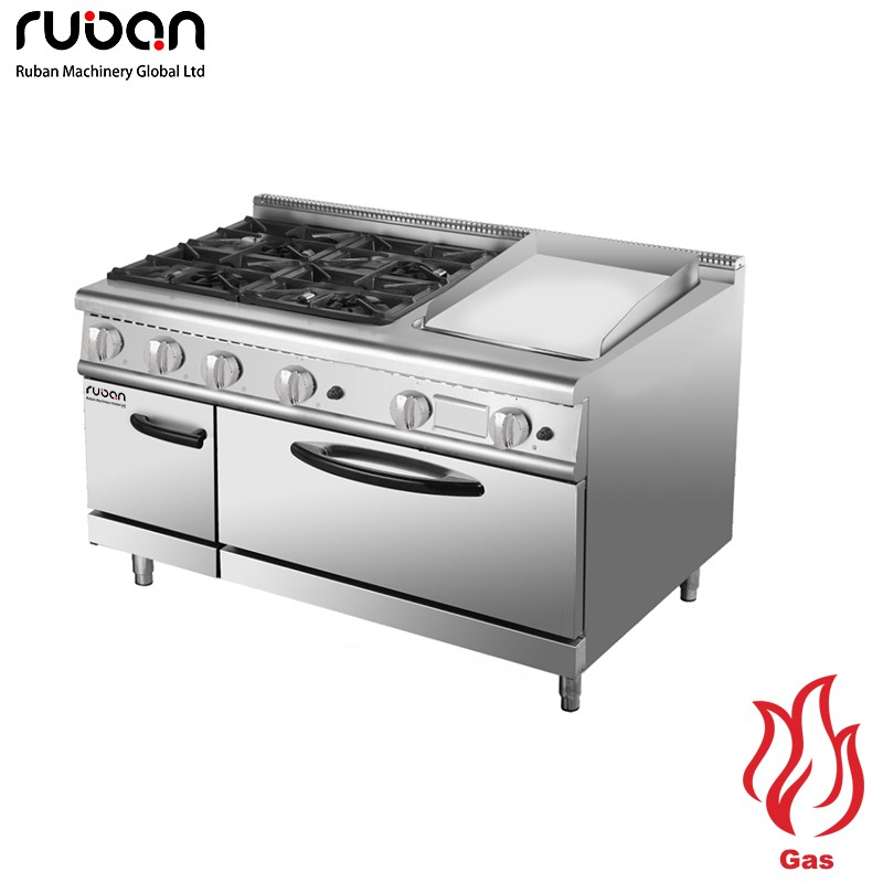Commercial Gas Range with Griddle and Oven