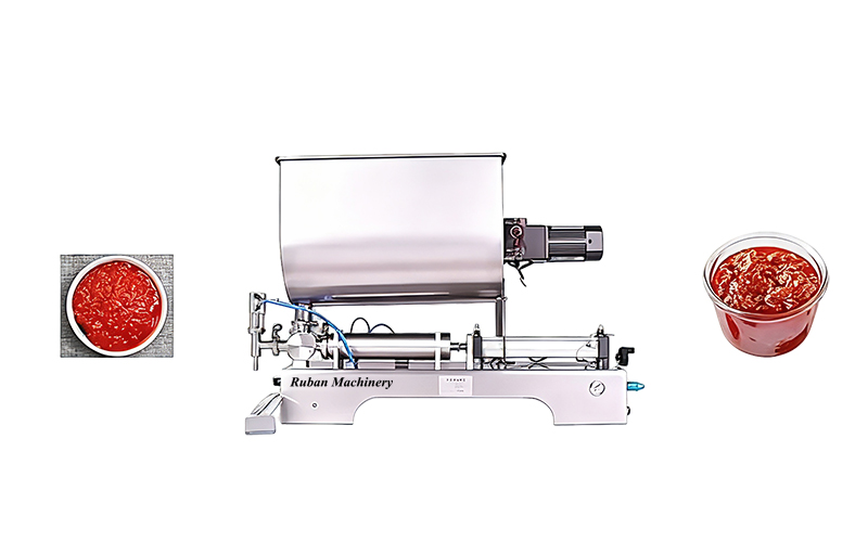 Máquina semiautomática de llenado de salsas con tolva de agitación horizontal | Equipo de envasado cuantitativo para salsas espesas y líquidos de alta viscosidad